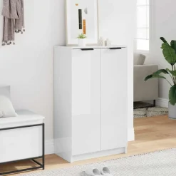 vidaXL Zapatero madera contrachapada blanco brillo 59x35x100,5 cm Blanco brillante Hot