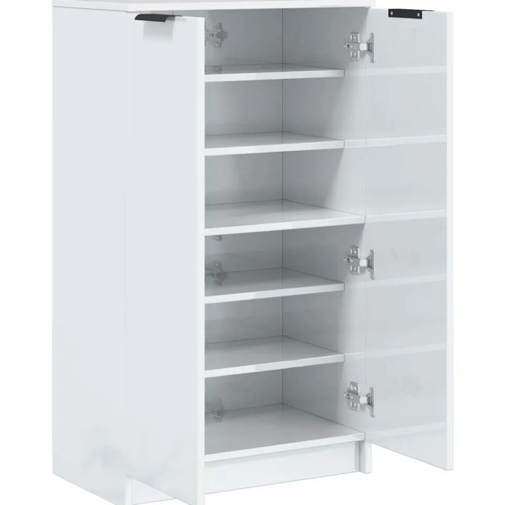 vidaXL Zapatero madera contrachapada blanco brillo 59x35x100,5 cm Blanco brillante Hot