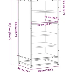 vidaXL Productos Del Hogar-Zapatero madera contrachapada roble marrón 48x38x97,5 cm