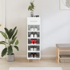 vidaXL Zapatero madera contrachapada blanco brillo 30x35x105 cm Blanco brillante