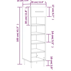 vidaXL Zapatero madera contrachapada blanco brillo 30x35x105 cm Blanco brillante
