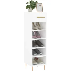 vidaXL Zapatero madera contrachapada blanco brillo 30x35x105 cm Blanco brillante