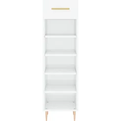 vidaXL Zapatero madera contrachapada blanco brillo 30x35x105 cm Blanco brillante