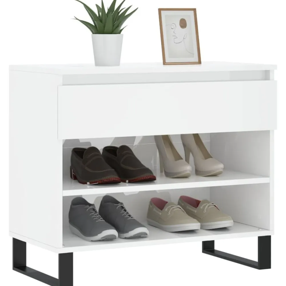 vidaXL Zapatero madera contrachapada blanco brillo 70x36x60 cm Blanco brillante Best