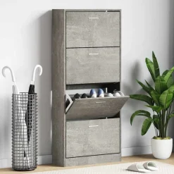 vidaXL Productos Del Hogar-Zapatero madera contrachapada gris hormigón 63x24x147 cm