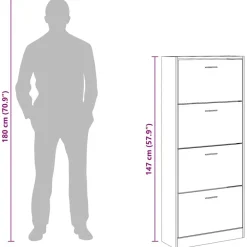 vidaXL Productos Del Hogar-Zapatero madera contrachapada gris hormigón 63x24x147 cm