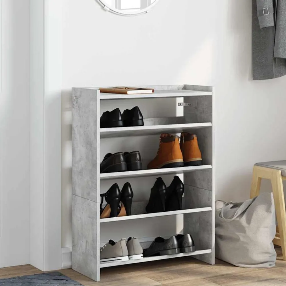 vidaXL Zapatero madera contrachapada gris hormigón 60x25x81 cm Gris hormigón Sale
