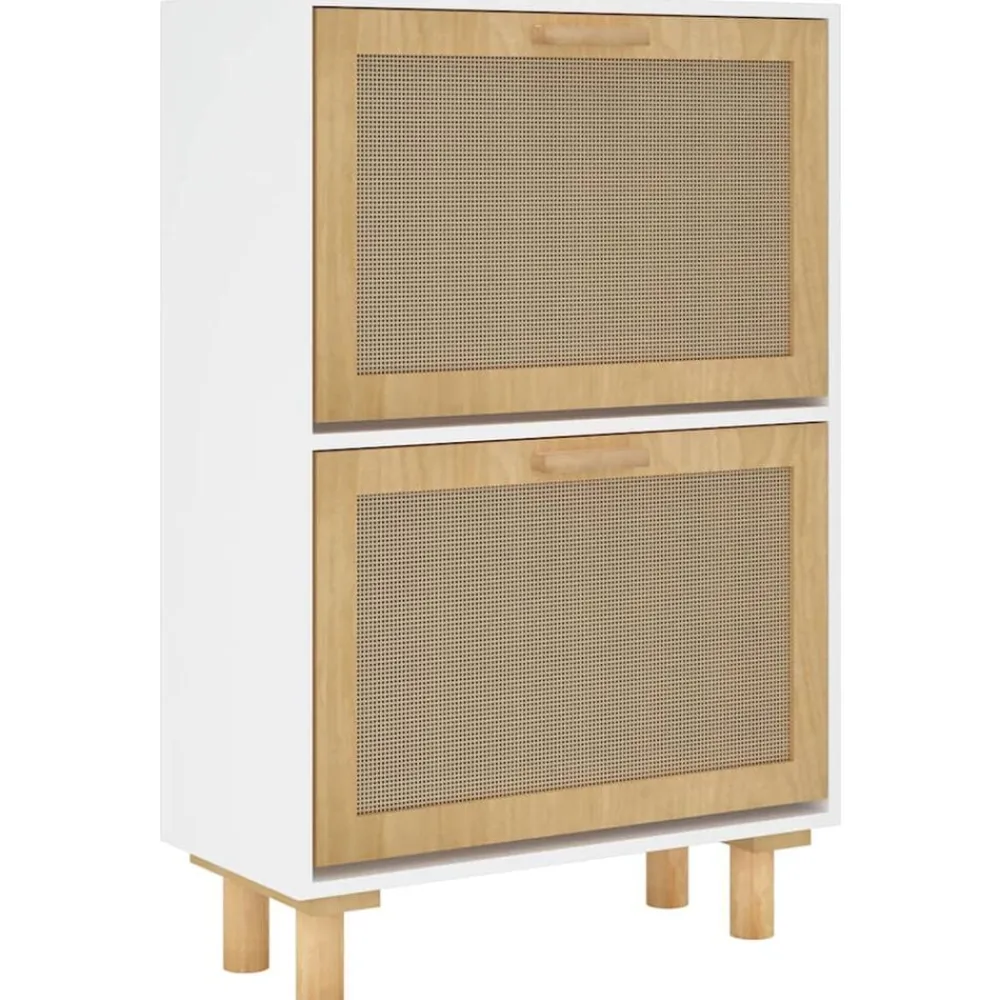 vidaXL Zapatero madera contrachapada ratán natural 52x25x80 cm Blanco New