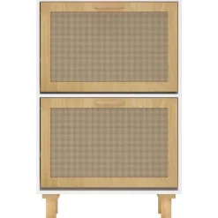 vidaXL Zapatero madera contrachapada ratán natural 52x25x80 cm Blanco New