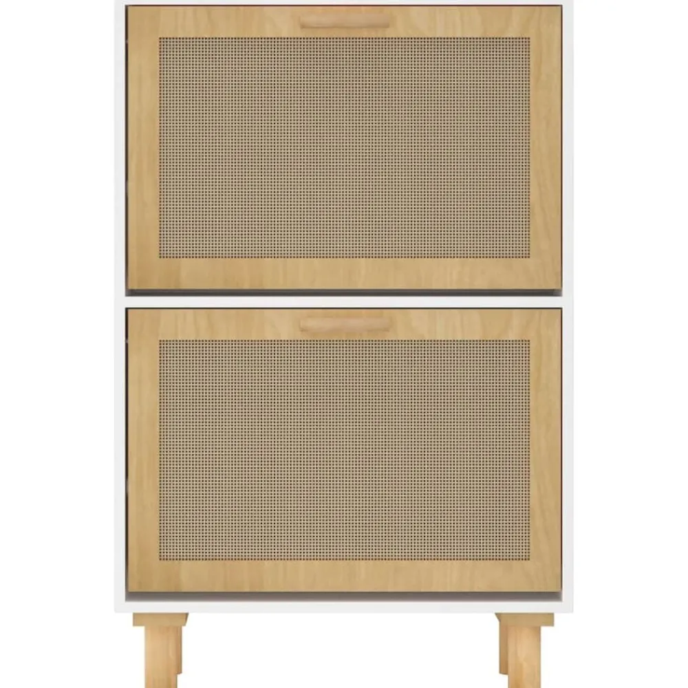 vidaXL Zapatero madera contrachapada ratán natural 52x25x80 cm Blanco New