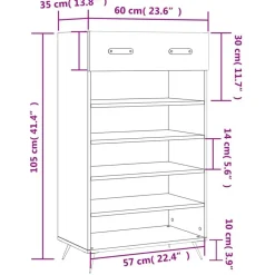 vidaXL Productos Del Hogar-Zapatero madera contrachapada blanco brillo 60x35x105 cm