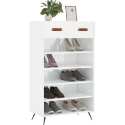 vidaXL Productos Del Hogar-Zapatero madera contrachapada blanco brillo 60x35x105 cm