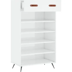 vidaXL Productos Del Hogar-Zapatero madera contrachapada blanco brillo 60x35x105 cm