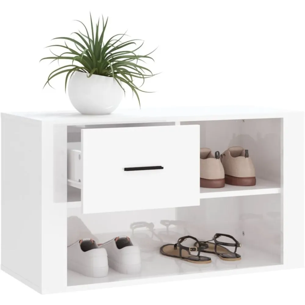 vidaXL Productos Del Hogar-Zapatero madera contrachapada blanco brillo 80x35x45 cm