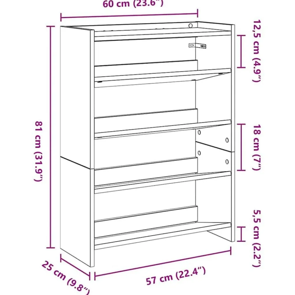 vidaXL Zapatero madera contrachapada 60x25x81 cm Blanco