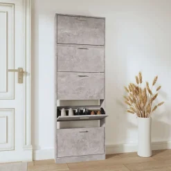 vidaXL Zapatero madera contrachapada gris hormigón 59x17x169 cm Gris hormig&oacute;n Outlet