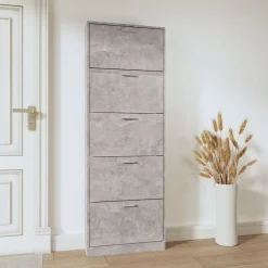 vidaXL Zapatero madera contrachapada gris hormigón 59x17x169 cm Gris hormig&oacute;n Outlet