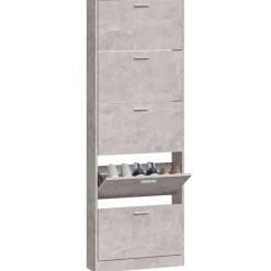 vidaXL Zapatero madera contrachapada gris hormigón 59x17x169 cm Gris hormig&oacute;n Outlet
