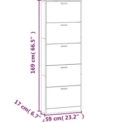 vidaXL Zapatero madera contrachapada gris hormigón 59x17x169 cm Gris hormig&oacute;n Outlet