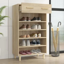 vidaXL Productos Del Hogar-Zapatero madera contrachapada color roble 60x35x105 cm