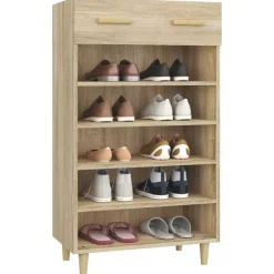 vidaXL Productos Del Hogar-Zapatero madera contrachapada color roble 60x35x105 cm