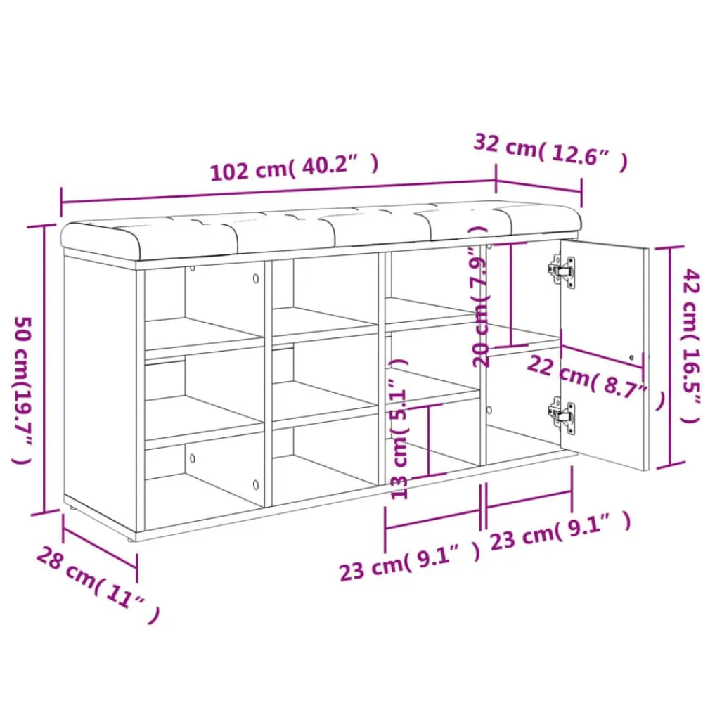 vidaXL Bancos-Zapatero madera de ingeniería 102x32x50 cm