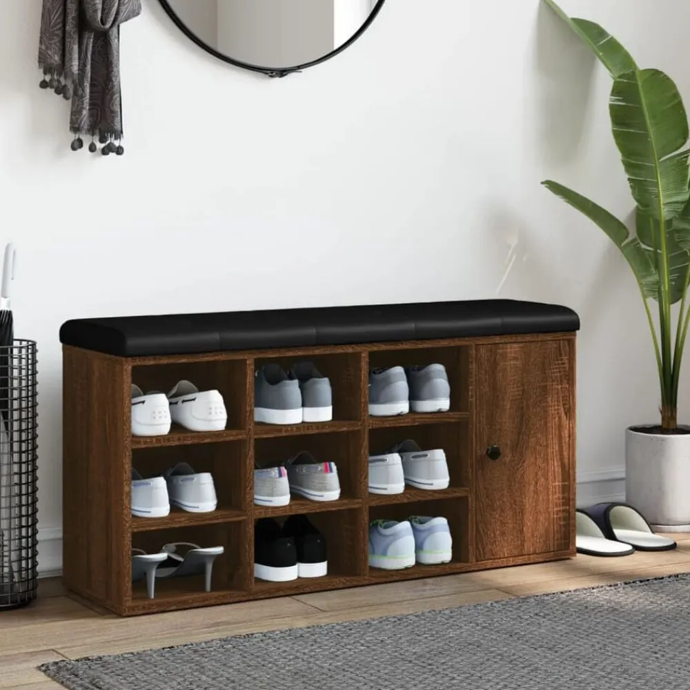 vidaXL Bancos-Zapatero madera de ingeniería marrón roble 102x32x50 cm