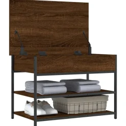 vidaXL Bancos-Zapatero madera de ingeniería roble ahumado 70x42,5x50 cm