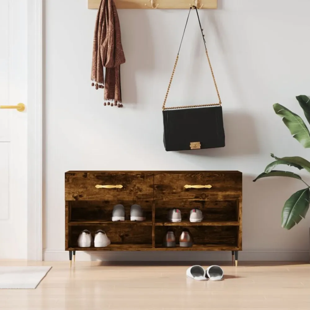 vidaXL Zapatero madera de ingeniería 102x35x55 cm Roble ahumado Discount
