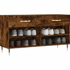 vidaXL Zapatero madera de ingeniería 102x35x55 cm Roble ahumado Discount