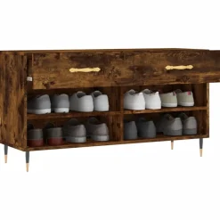 vidaXL Zapatero madera de ingeniería 102x35x55 cm Roble ahumado Discount