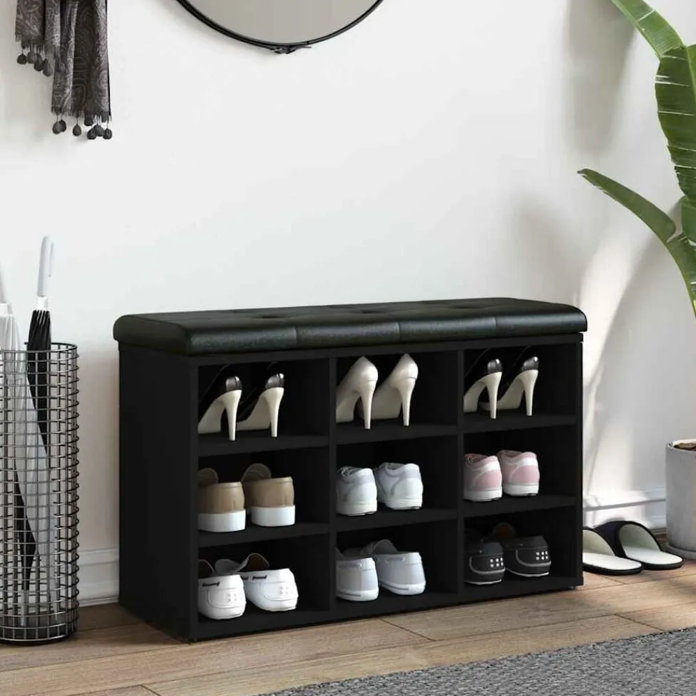 vidaXL Zapatero madera de ingeniería 82x32x50 cm Negro Sale