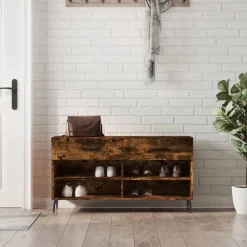 vidaXL Zapatero madera de ingeniería 102x35x55 cm Roble ahumado Hot