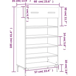 vidaXL Productos Del Hogar-Zapatero madera de ingeniería gris hormigón 60x35x105 cm
