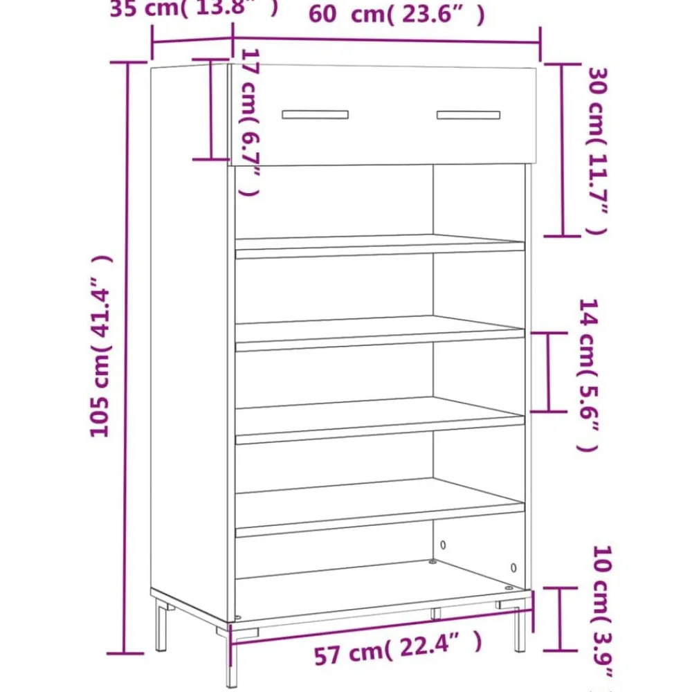 vidaXL Productos Del Hogar-Zapatero madera de ingeniería gris hormigón 60x35x105 cm