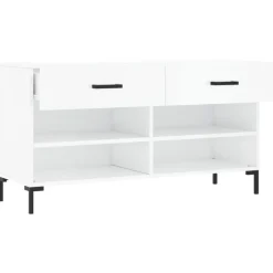 vidaXL Productos Del Hogar-Zapatero madera de ingeniería blanco brillo 102x35x55 cm