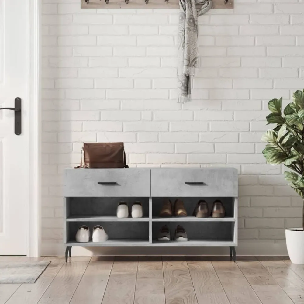 vidaXL Zapatero madera de ingeniería gris hormigón 102x35x55 cm Gris hormigón Discount
