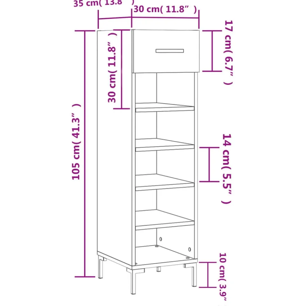 vidaXL Productos Del Hogar-Zapatero madera de ingeniería gris hormigón 30x35x105 cm