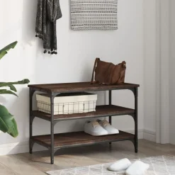 vidaXL Bancos-Zapatero madera de ingeniería roble marrón 70x38,5x49 cm