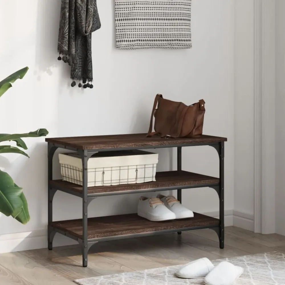 vidaXL Bancos-Zapatero madera de ingeniería roble marrón 70x38,5x49 cm