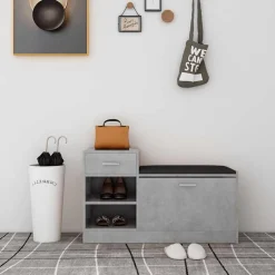vidaXL Productos Del Hogar-Zapatero madera de ingeniería gris hormigón 94,5x31x57 cm