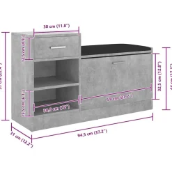 vidaXL Productos Del Hogar-Zapatero madera de ingeniería gris hormigón 94,5x31x57 cm