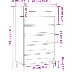vidaXL Zapatero madera de ingeniería 60x35x105 cm Negro Clearance