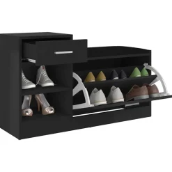 vidaXL Zapatero madera de ingeniería negro brillo 94,5x31x57 cm negro brillante