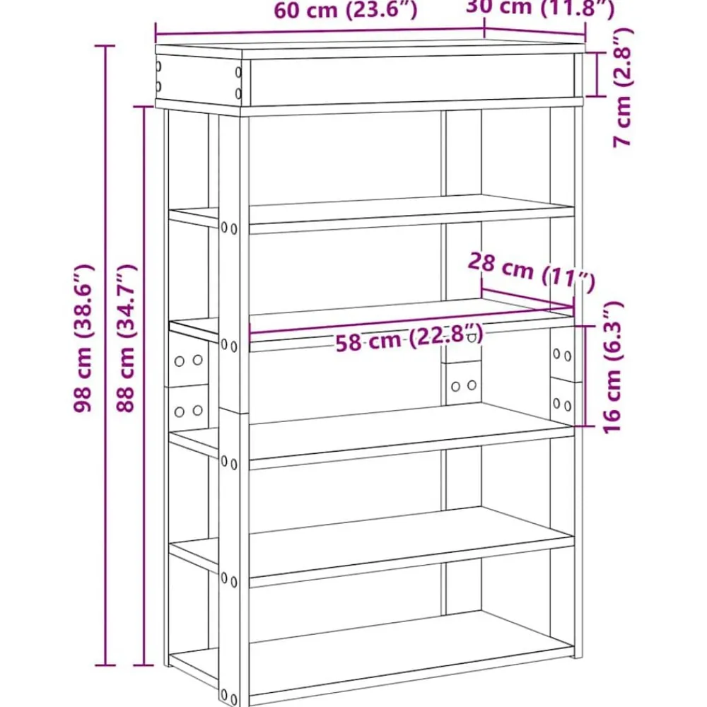 vidaXL Productos Del Hogar-Zapatero madera de ingeniería 60x30x98 cm