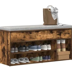 vidaXL Zapatero madera de ingeniería 102x30,5x45cm Roble ahumado Clearance