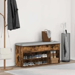 vidaXL Zapatero madera de ingeniería 102x30,5x45cm Roble ahumado Clearance