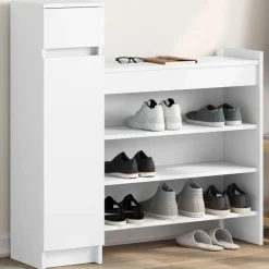 vidaXL Zapatero madera de ingeniería 100,5x28x100 cm Blanco Clearance