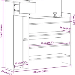 vidaXL Zapatero madera de ingeniería 100,5x28x100 cm Blanco Clearance