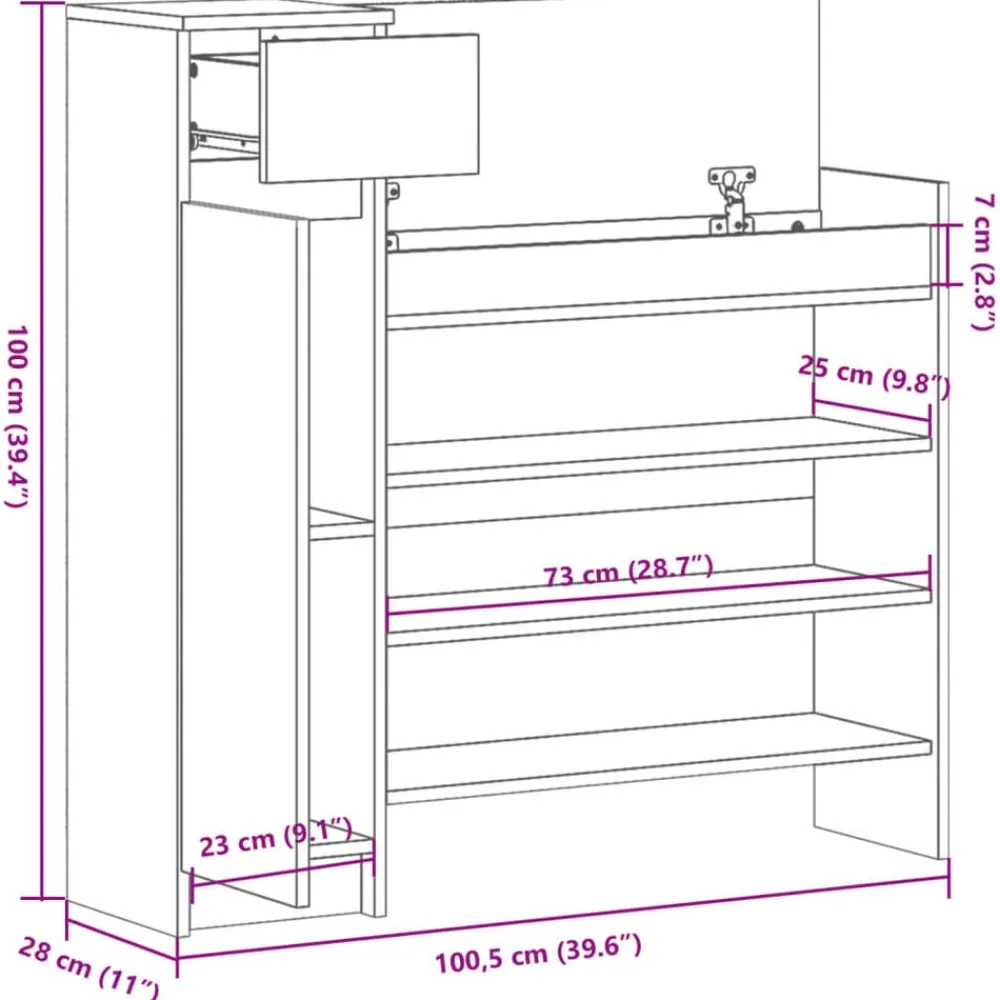 vidaXL Zapatero madera de ingeniería 100,5x28x100 cm Blanco Clearance
